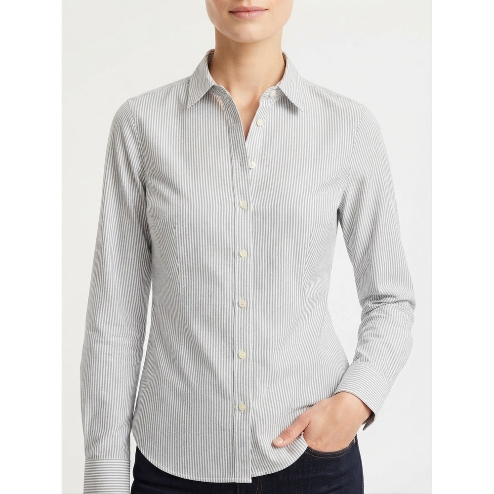 J.Crew Classic Button Down Striped Long Sleeve Shirt Cotton Grey White XS